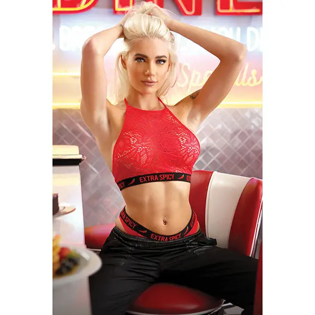 Vibes Extra Spicy Halter Bralette & Cheeky Panty Chili Red M/L - Lingerie - Packaged