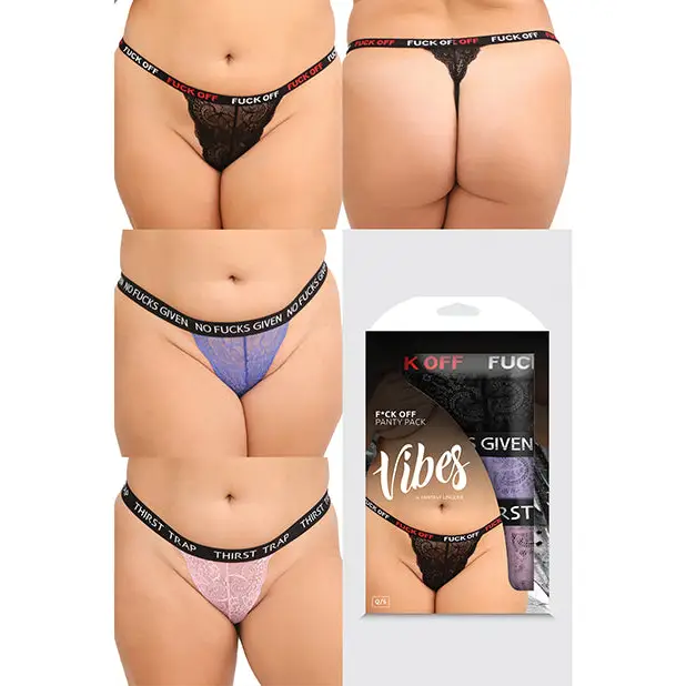 Vibes Fuck 3 Pack Thongs Assorted Colors QN - Lingerie - Plus/Queen - Packaged