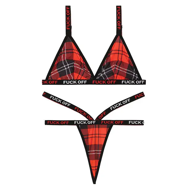 Vibes FUCK OFF Bralette & Thong Plaid S/M - Lingerie - Packaged