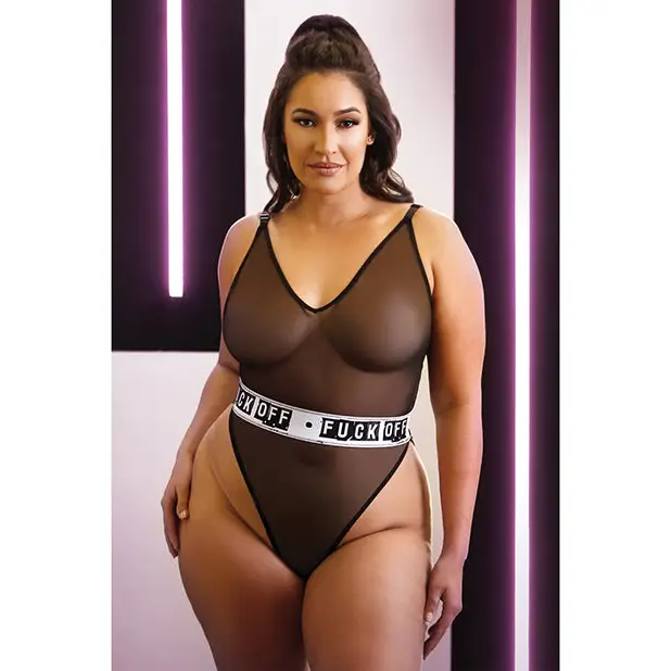 Vibes Fuck Off Mesh Playsuit Black QN - Lingerie - Plus/Queen - Packaged