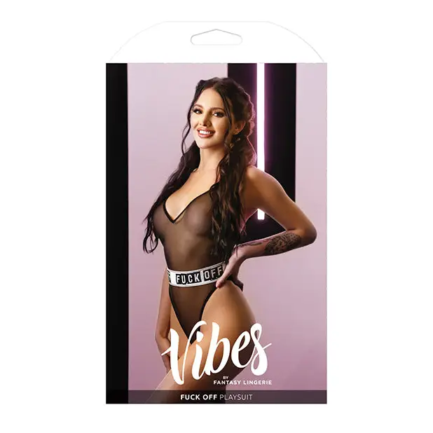 Vibes Fuck Off Mesh Playsuit Black S/M - Lingerie - Packaged