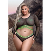 Vibes Fuck Ur Rules Long Sleeve Crop Top Panty & Pasties Black/Green QN - Lingerie - Plus/Queen - Packaged