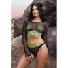 Vibes Fuck Ur Rules Long Sleeve Crop Top Panty & Pasties Black/Green L/XL - Lingerie - Packaged