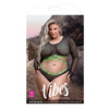 Vibes Fuck Ur Rules Long Sleeve Crop Top Panty & Pasties Black/Green QN - Lingerie - Plus/Queen - Packaged