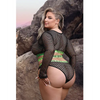 Vibes Fuck Ur Rules Long Sleeve Crop Top Panty & Pasties Black/Green QN - Lingerie - Plus/Queen - Packaged