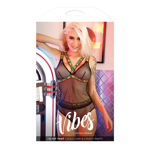 Vibes I’d Hit That Caged Cami & Cheeky Panty Black S/M - Lingerie - Packaged