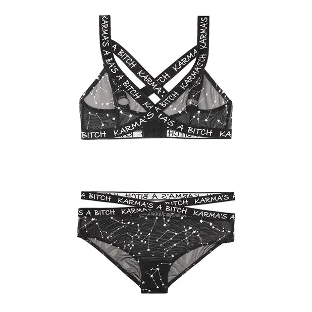 Vibes Karma’s a Bitch Bralette & Cutout Panty Black L/XL - Lingerie - Packaged