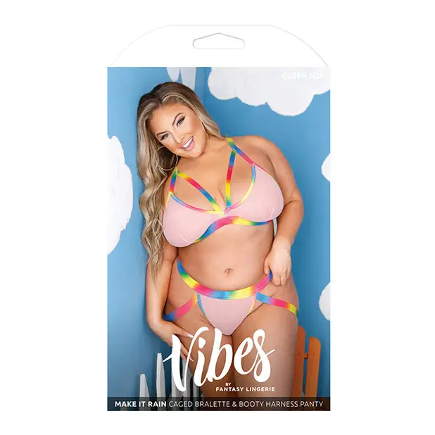 Vibes Make it Rain Caged Bralette & Panty w/Booty Rainbow QN - Lingerie - Packaged