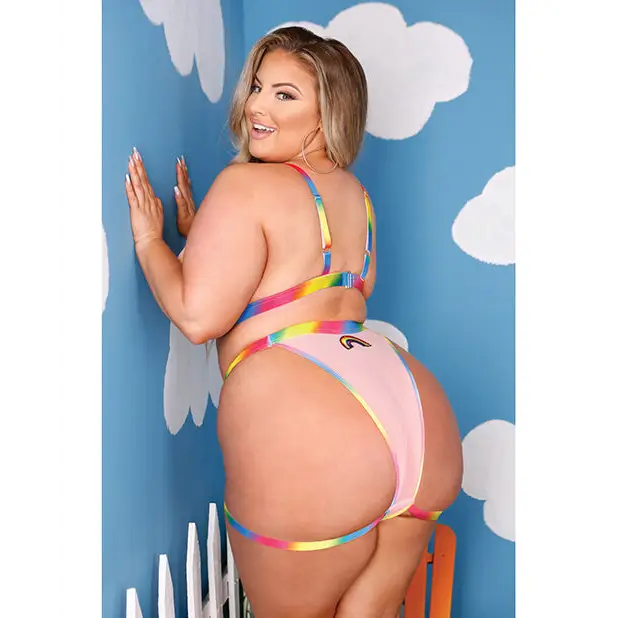 Vibes Make it Rain Caged Bralette & Panty w/Booty Rainbow QN - Lingerie - Packaged