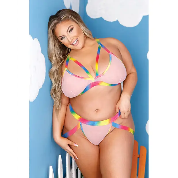Vibes Make it Rain Caged Bralette & Panty w/Booty Rainbow QN - Lingerie - Packaged