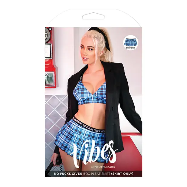 Vibes No Fucks Given Box Pleat Skirt Monday Blue S/M - Lingerie - Packaged
