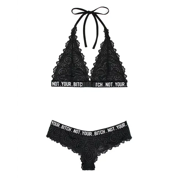 Vibes Not Your Bitch Bralette & Cheeky Panty Black L/XL - Lingerie - Packaged