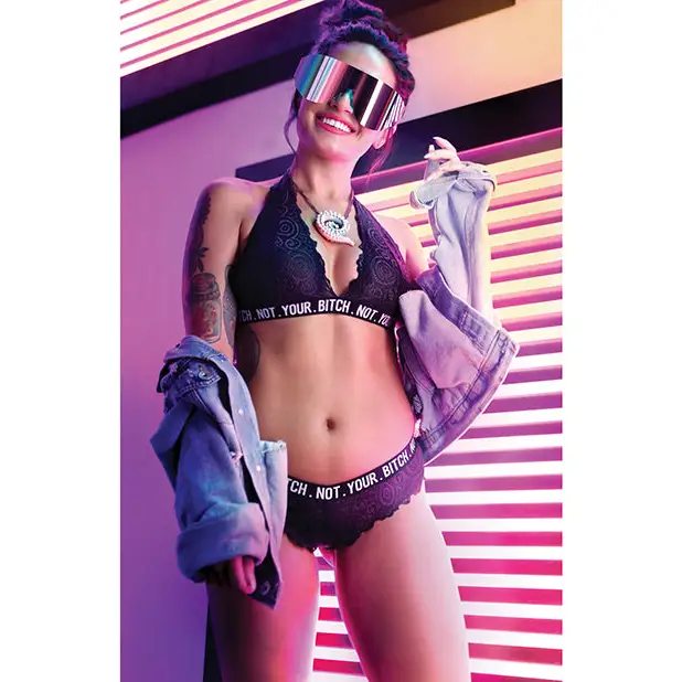 Vibes Not Your Bitch Bralette & Cheeky Panty Black L/XL - Lingerie - Packaged