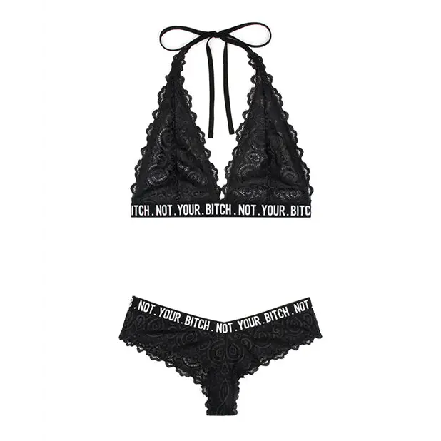 Vibes Not Your Bitch Bralette & Cheeky Panty Black L/XL - Lingerie - Packaged