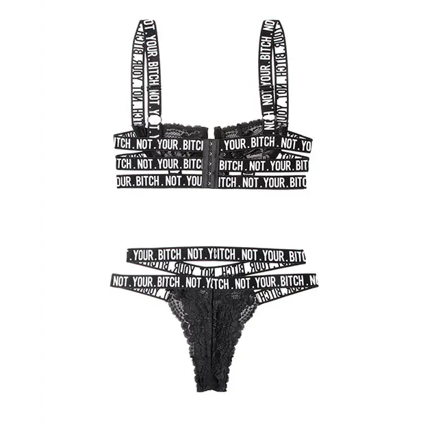 Vibes Not Your Bitch Lace Bra & Cutout Panty Black L/XL - Lingerie - Packaged
