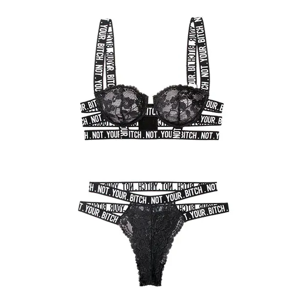 Vibes Not Your Bitch Lace Bra & Cutout Panty Black L/XL - Lingerie - Packaged