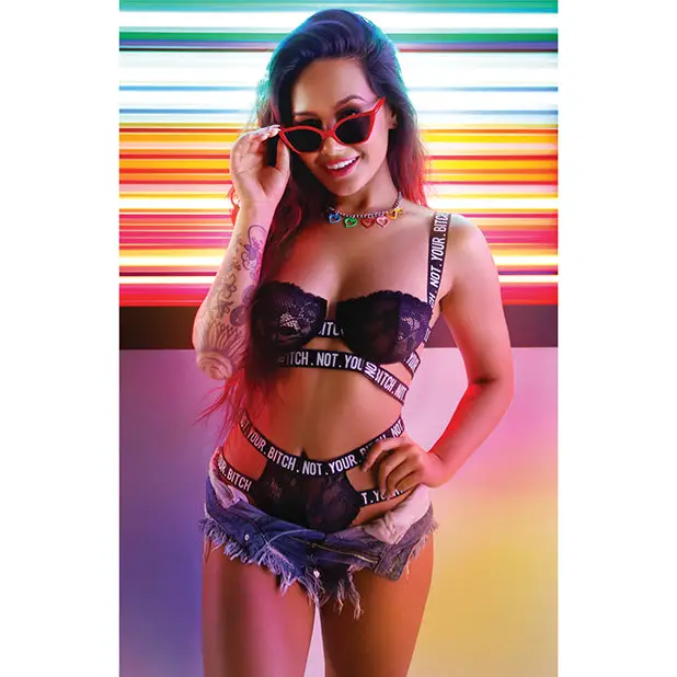 Vibes Not Your Bitch Lace Bra & Cutout Panty Black L/XL - Lingerie - Packaged