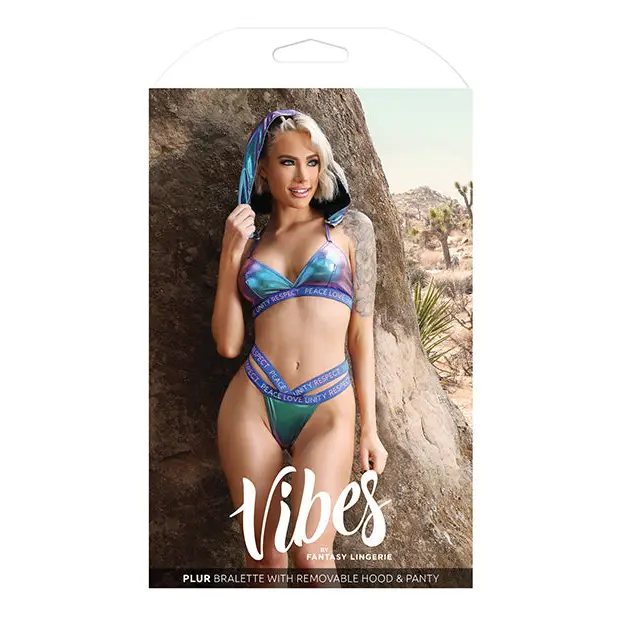Vibes Plur Bralette w/Removable Hood & Panty Iridescent M/L - Lingerie - Packaged