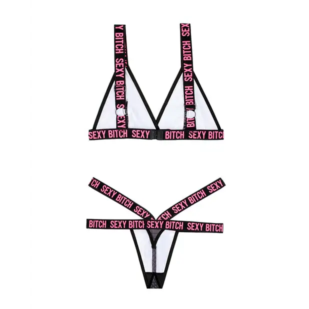 Vibes Sexy Bitch Bralette & Strappy Panty Black S/M - Lingerie - Packaged