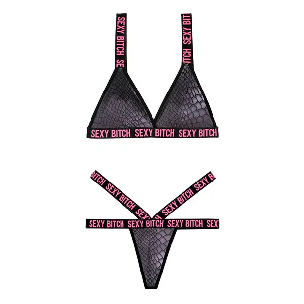 Vibes Sexy Bitch Bralette & Strappy Panty Black S/M - Lingerie - Packaged