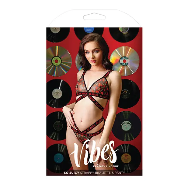 Vibes So Juicy Strappy Bralette & Panty Black L/XL - Lingerie - Packaged