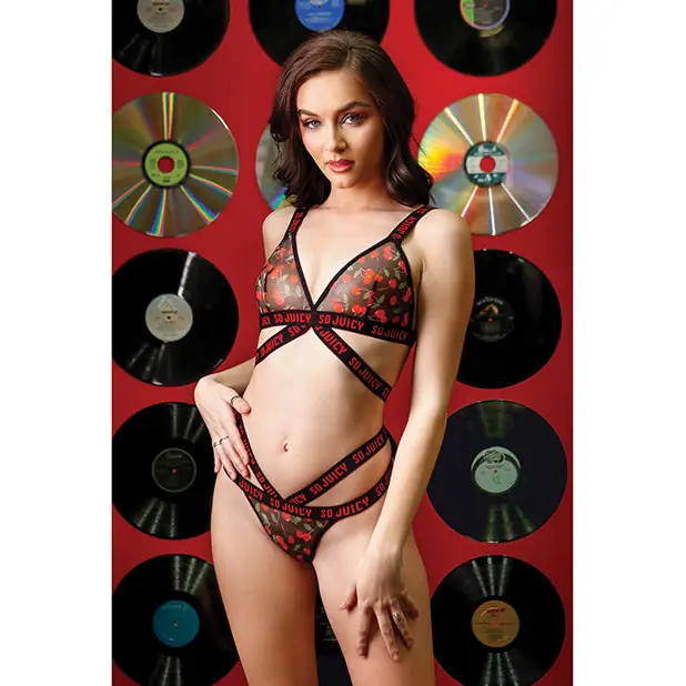 Vibes So Juicy Strappy Bralette & Panty Black L/XL - Lingerie - Packaged