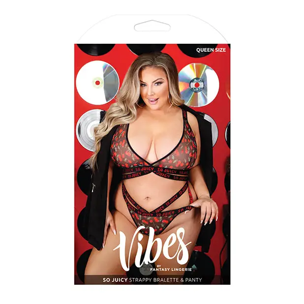 Vibes So Juicy Strappy Bralette & Panty Black QN - Lingerie - Plus/Queen - Packaged