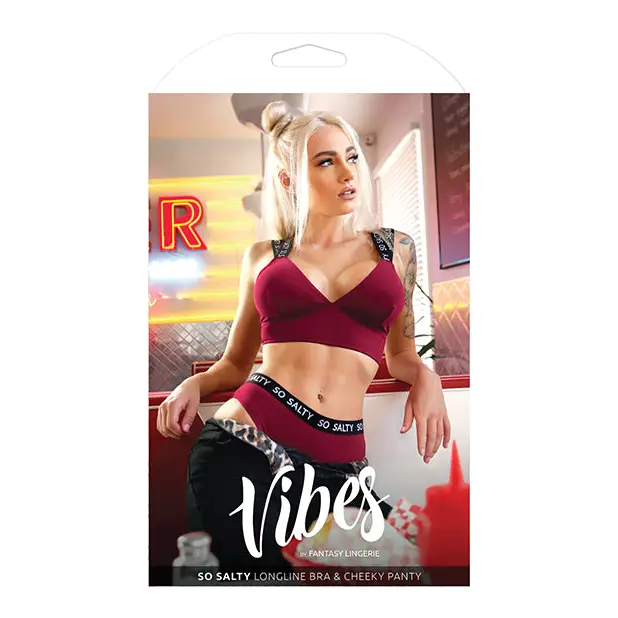 Vibes So Salty Long Line Bra & Cheeky Panty Berry Bliss M/L - Lingerie - Packaged