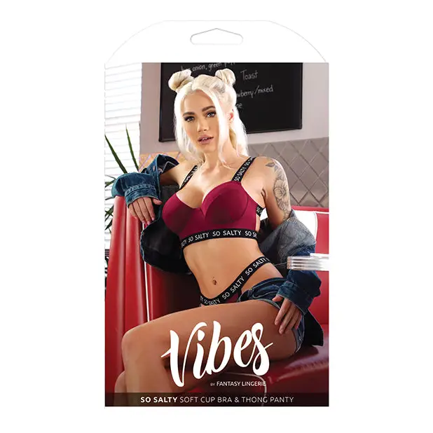 Vibes So Salty Soft Cup Bralette & Thong Berry Bliss S/M - Lingerie - Packaged