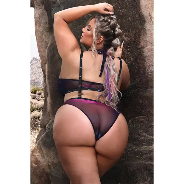 Vibes Stardust Halter Top & Suspender Bottoms Black QN - Lingerie - Plus/Queen - Packaged