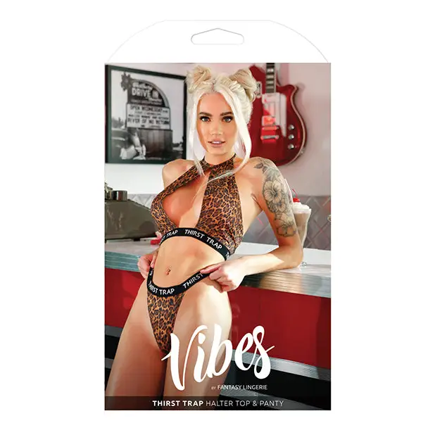 Vibes Thirst Trap Halter Top & Panty Savage Leopard S/M - Lingerie - Packaged
