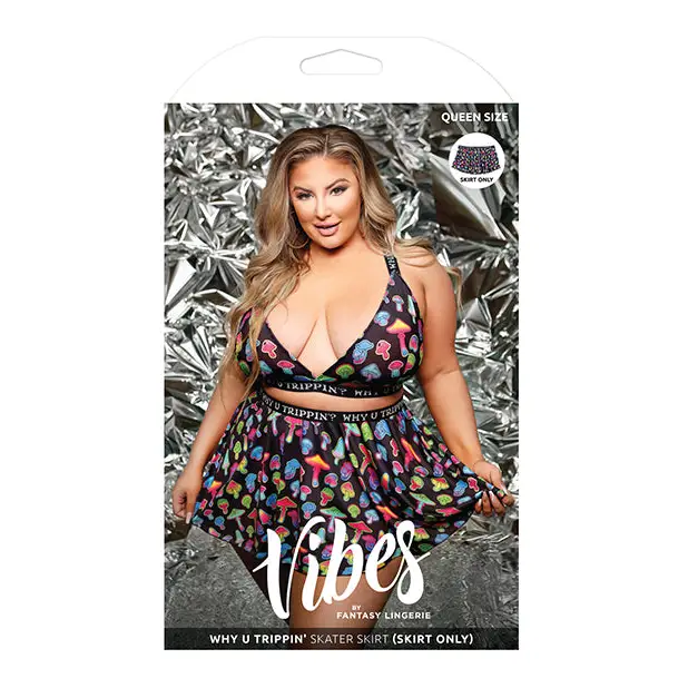Vibes Why U Trippin Skater Skirt Black QN - Lingerie - Plus/Queen - Packaged