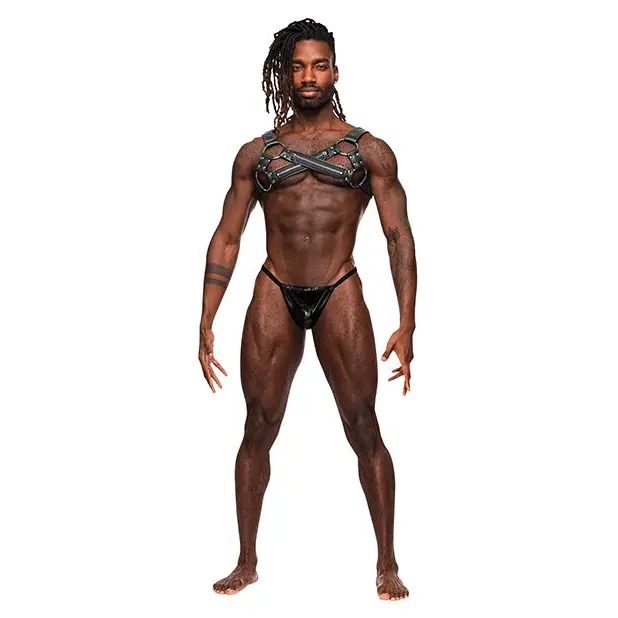Virgo PU Leather Chest Harness w/Zipper Detail Black O/S