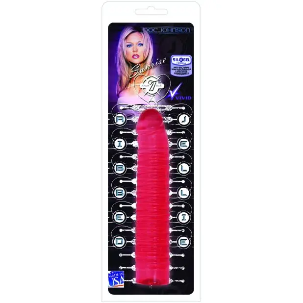 Vivid 7’’ Pink Ribbed Jelly w/Penis Head - Sunrise - Dongs & Dildos