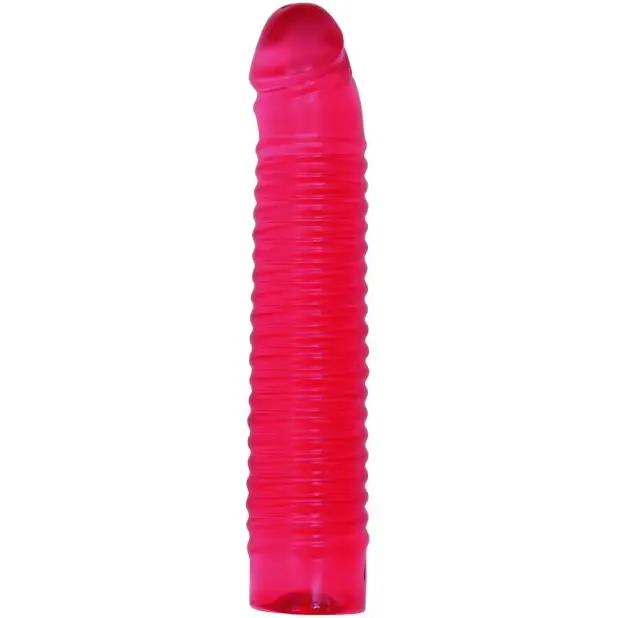 Vivid 7’’ Pink Ribbed Jelly w/Penis Head - Sunrise - Dongs & Dildos