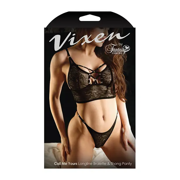 Vixen Call Me Yours Lace Bralette w/Grommet Detail & Panty Black O/S