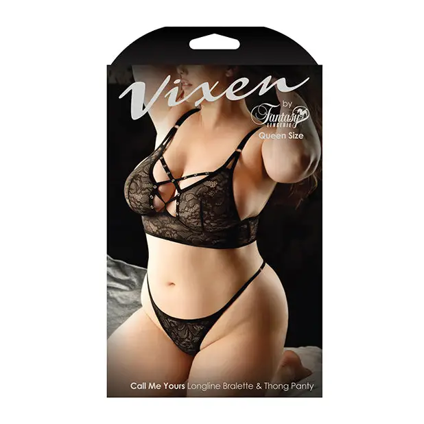Vixen Call Me Yours Lace Bralette w/Grommet Detail & Panty Black QN