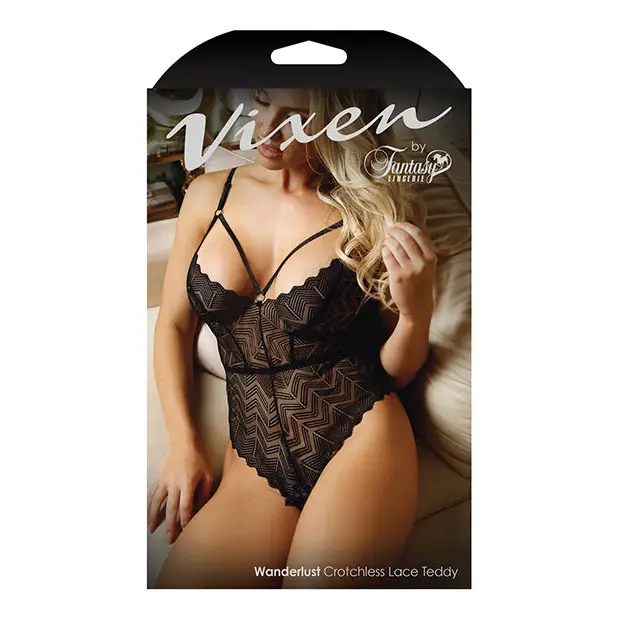 Vixen Chevron Lace Teddy Black L/XL