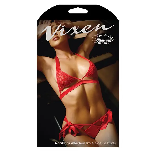 Vixen Cutout Lace Bra & Side Tie Panty Red QN