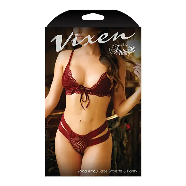 Vixen Good 4 You Lace Triangle Bralette & Panty Burgundy O/S