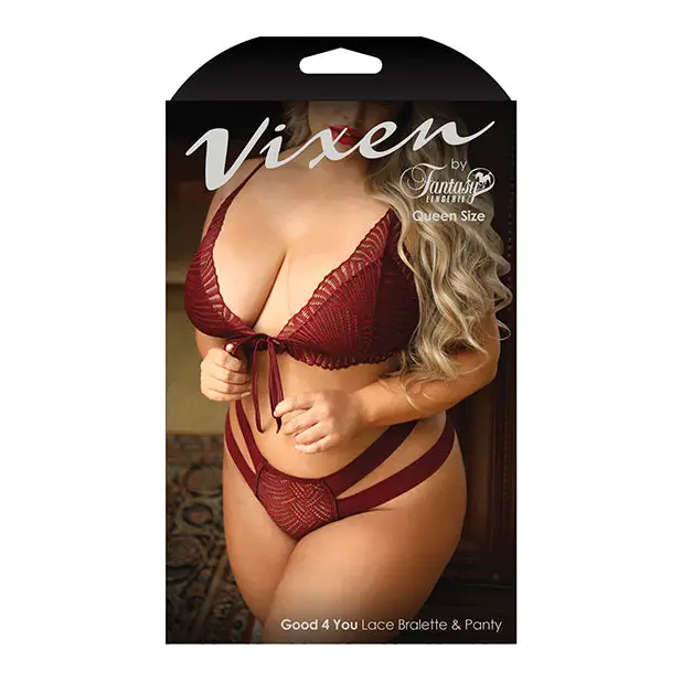 Vixen Good 4 You Lace Triangle Bralette & Panty Burgundy QN
