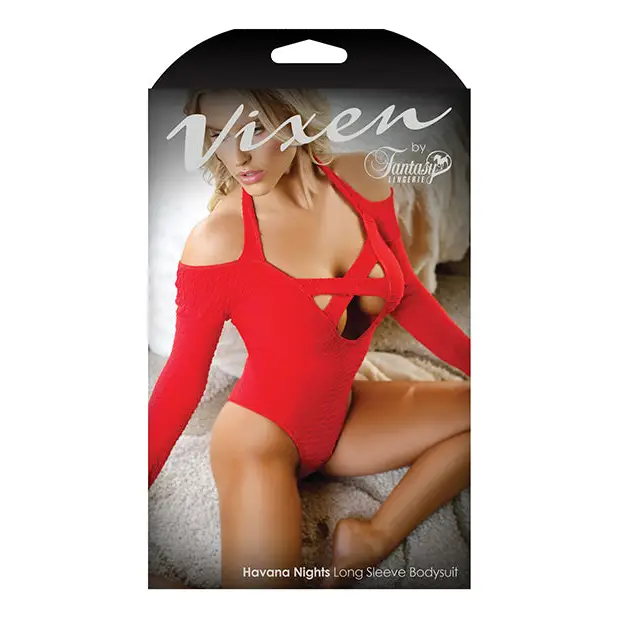 Vixen Havana Nights Long Sleeve Bodysuit w/Snap Closure Red L/XL