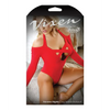 Vixen Havana Nights Long Sleeve Bodysuit w/Snap Closure Red O/S