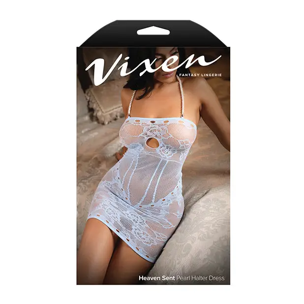 Vixen Heaven Sent Seamless Lace Dress w/Detachable Pearl Halter Strap - Blue O/S - Lingerie - Packaged