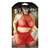 Vixen High Neck Halter Net Top & Tie Back Skirt Red QN