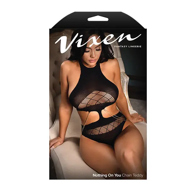 Vixen Nothing On You Seamless Cut-Out Teddy w/Removable Chain Accents - Black O/S - Lingerie - Packaged
