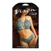 Vixen Teal Me No Lies Criss Cross Lace Halter Bralette & Panty Teal L/XL