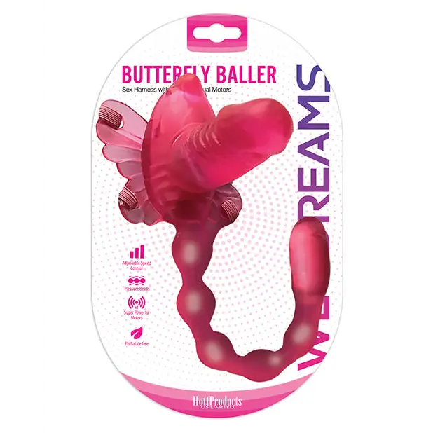 Wet Dreams Butterfly Baller Sex Harness w/Dildo, Pink