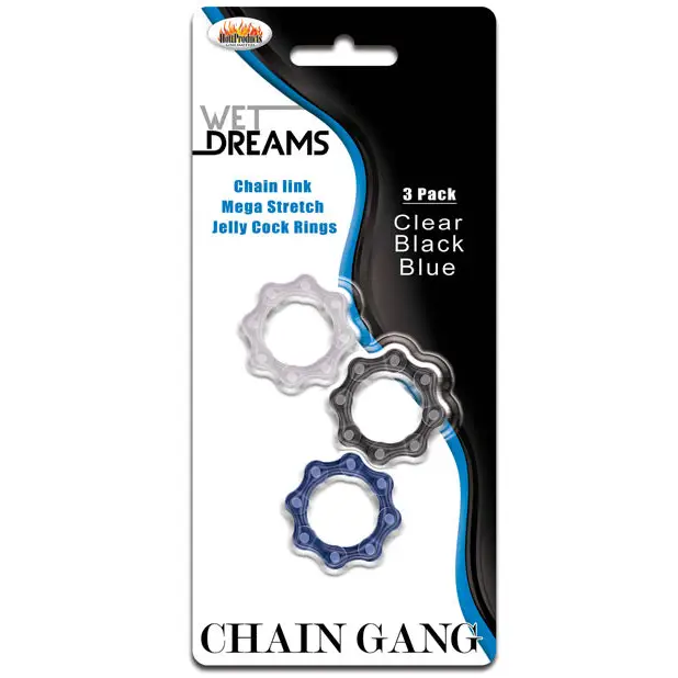 Wet Dreams Chain Gang Cock Rings, Asst. Pack of 3