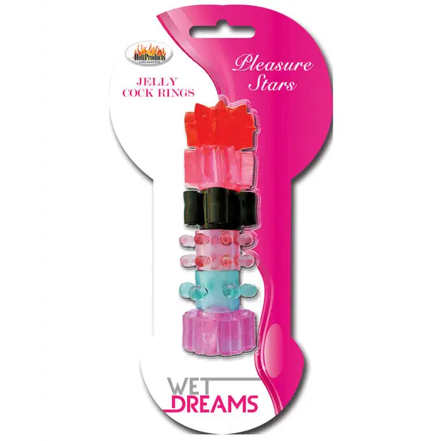 Wet Dreams Pleasure Stars Jelly Cock Rings (6 Pack) - Penis Enhancement